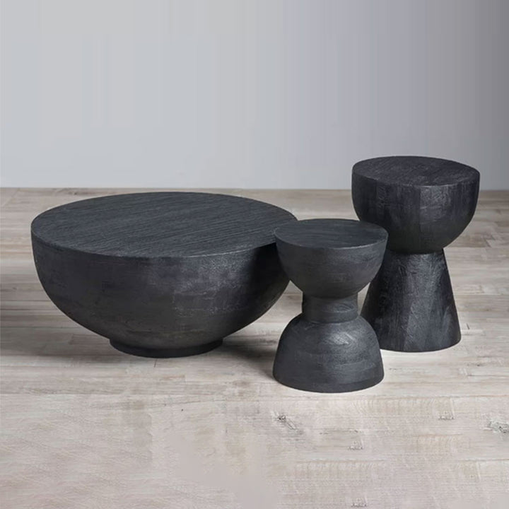 Table d'appoint ronde scandinave contemporaine : design en sablier - table d'appoint noire Art déco pour salon 