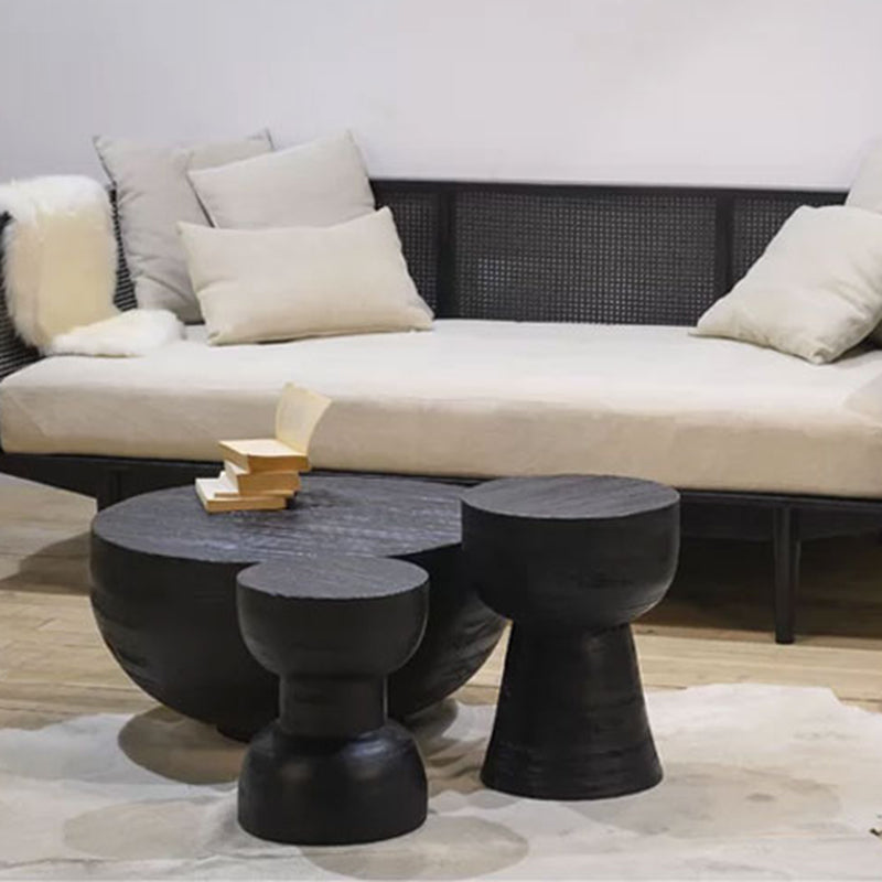 Zeitgenössischer skandinavischer runder Beistelltisch: Sanduhr-Design - Art Deco schwarzer Beistelltisch für das Wohnzimmer 