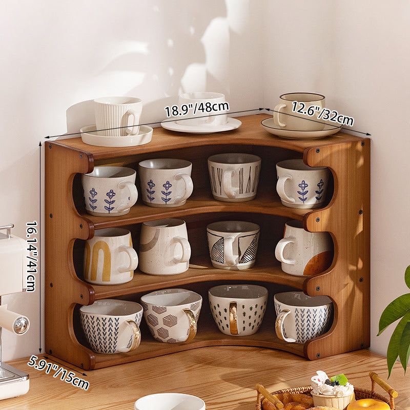 Traditional Vintage Rectangular Nan Bamboo Plywood Desktop Storage Shelf 3/4-Tier For Kitchen &amp; Living Room