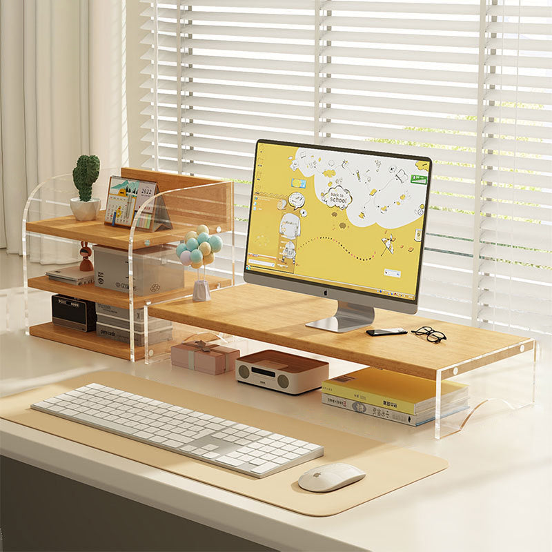 Modern Minimalist Rectangular Medium-Density Fiberboard Acrylic Desktop Storage Shelf 1/2/3-Tier For Study &amp; Bedroom