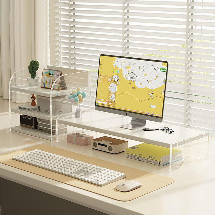 Modern Minimalist Rectangular Medium-Density Fiberboard Acrylic Desktop Storage Shelf 1/2/3-Tier For Study &amp; Bedroom