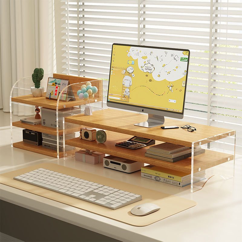 Modern Minimalist Rectangular Medium-Density Fiberboard Acrylic Desktop Storage Shelf 1/2/3-Tier For Study &amp; Bedroom