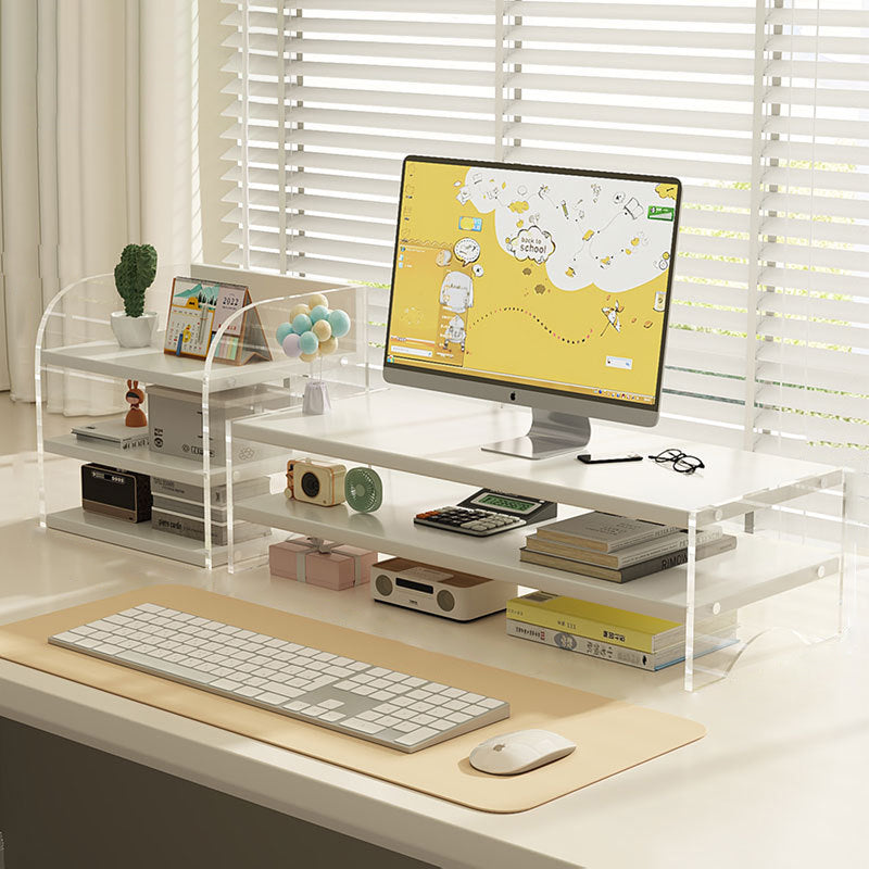 Modern Minimalist Rectangular Medium-Density Fiberboard Acrylic Desktop Storage Shelf 1/2/3-Tier For Study &amp; Bedroom