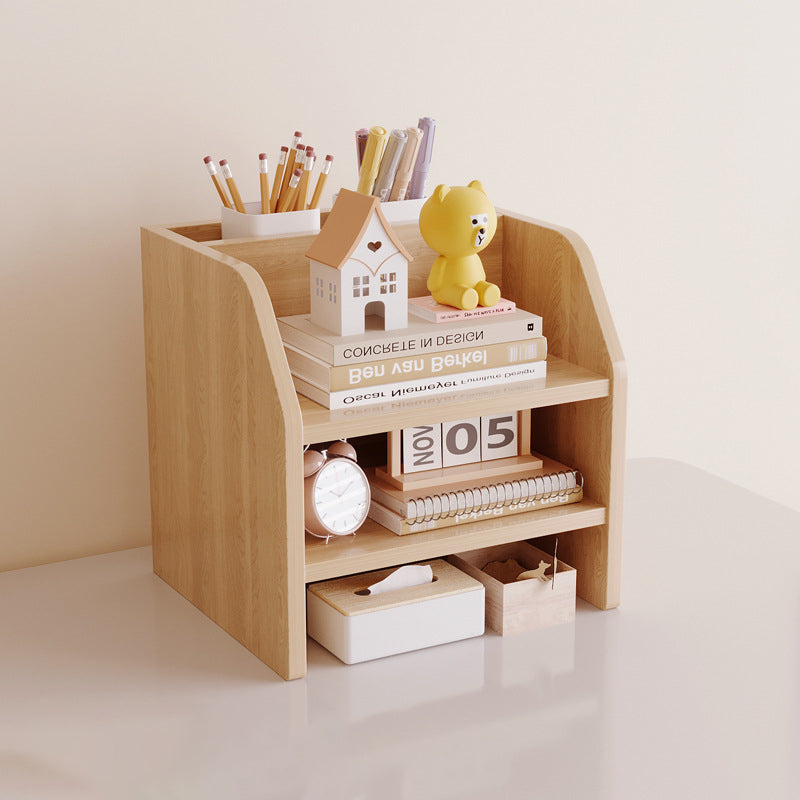 Étagère de rangement de bureau rectangulaire scandinave contemporaine en panneau de fibres à densité moyenne, 2/3 niveaux, 1 tiroir, pour bureau et chambre 