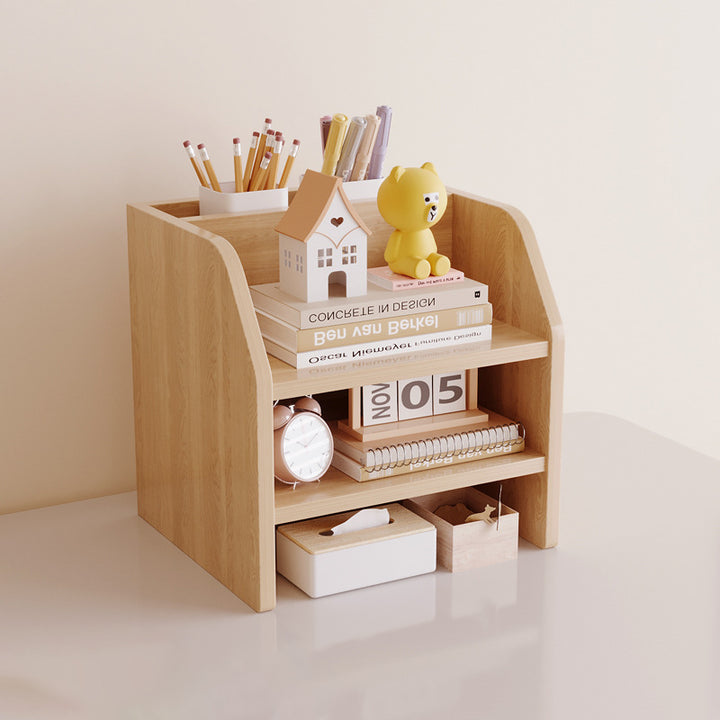 Étagère de rangement de bureau rectangulaire scandinave contemporaine en panneau de fibres à densité moyenne, 2/3 niveaux, 1 tiroir, pour bureau et chambre 