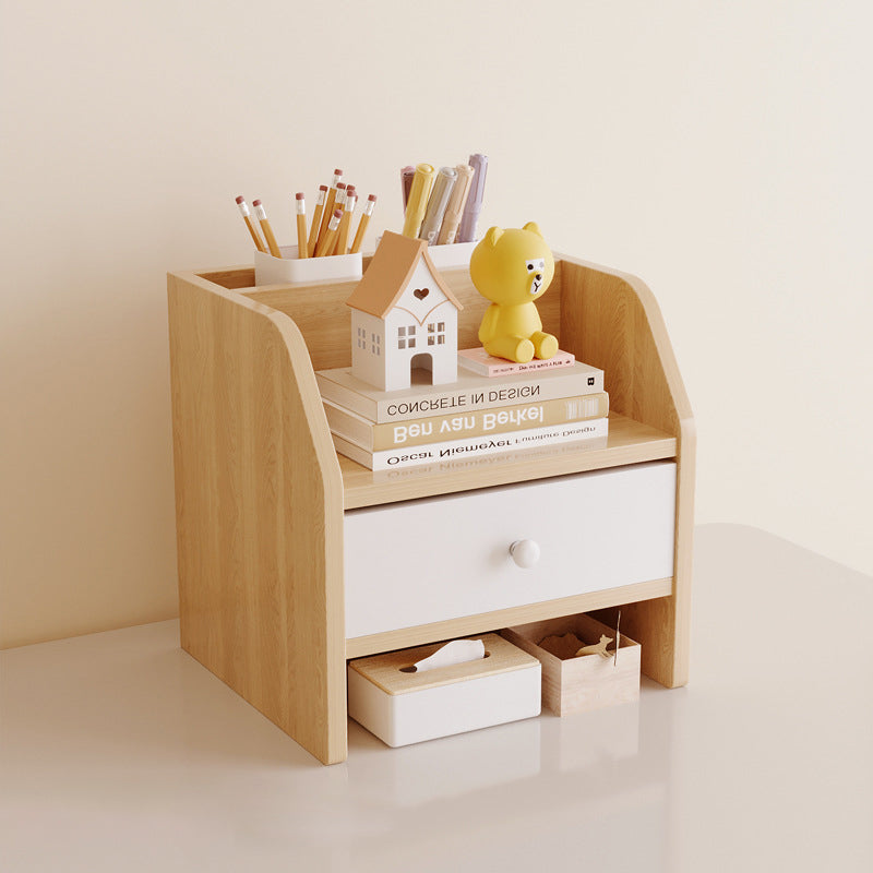 Étagère de rangement de bureau rectangulaire scandinave contemporaine en panneau de fibres à densité moyenne, 2/3 niveaux, 1 tiroir, pour bureau et chambre 