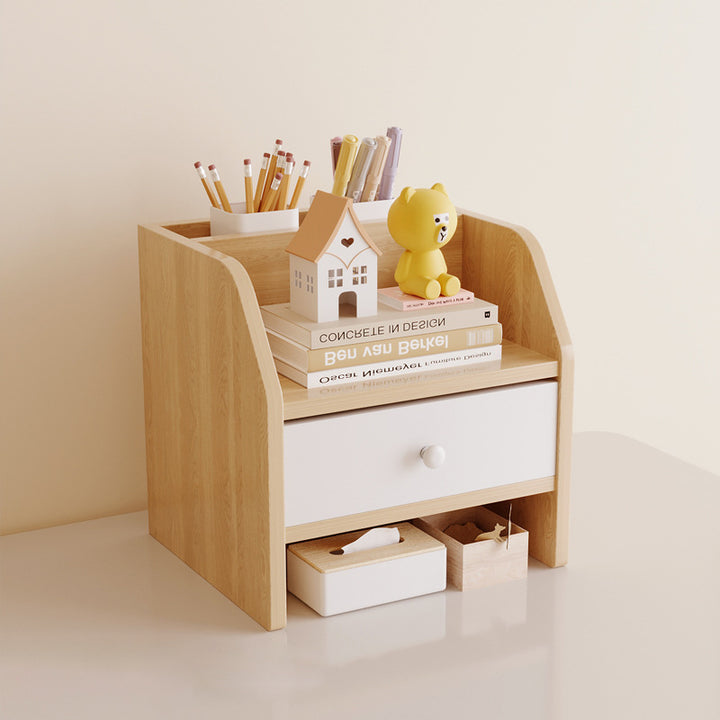 Étagère de rangement de bureau rectangulaire scandinave contemporaine en panneau de fibres à densité moyenne, 2/3 niveaux, 1 tiroir, pour bureau et chambre 