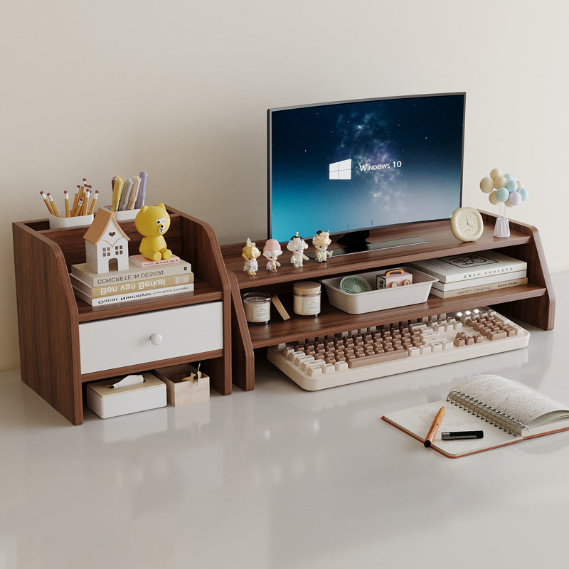Étagère de rangement de bureau rectangulaire scandinave contemporaine en panneau de fibres à densité moyenne, 2/3 niveaux, 1 tiroir, pour bureau et chambre 