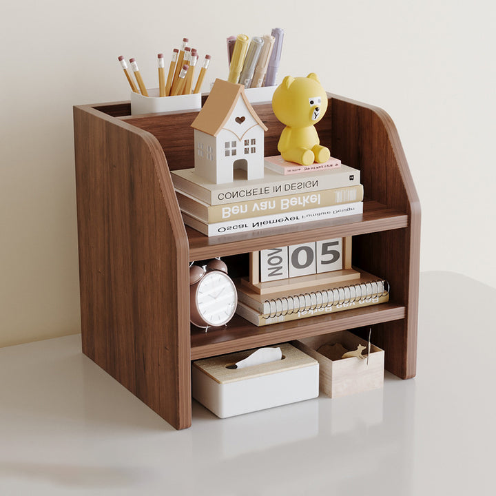 Étagère de rangement de bureau rectangulaire scandinave contemporaine en panneau de fibres à densité moyenne, 2/3 niveaux, 1 tiroir, pour bureau et chambre 