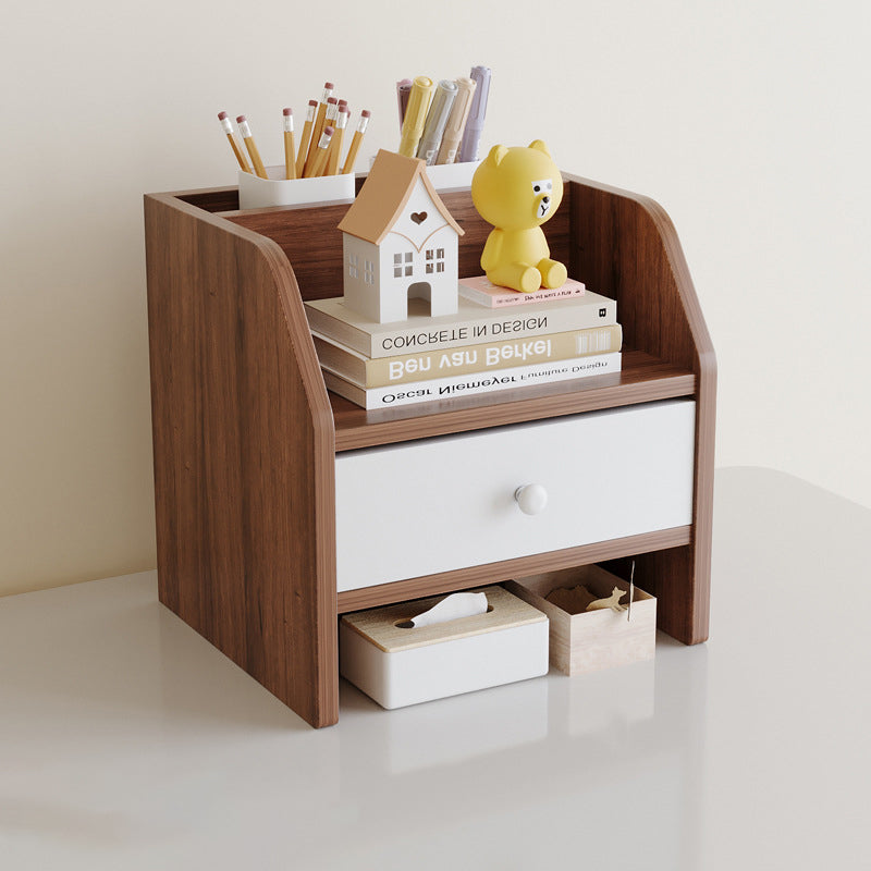 Étagère de rangement de bureau rectangulaire scandinave contemporaine en panneau de fibres à densité moyenne, 2/3 niveaux, 1 tiroir, pour bureau et chambre 
