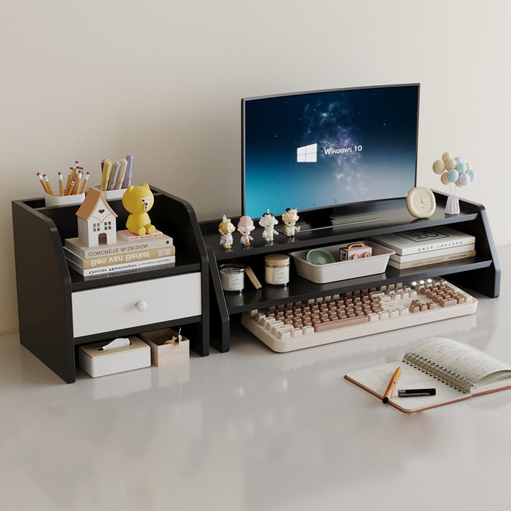 Étagère de rangement de bureau rectangulaire scandinave contemporaine en panneau de fibres à densité moyenne, 2/3 niveaux, 1 tiroir, pour bureau et chambre 