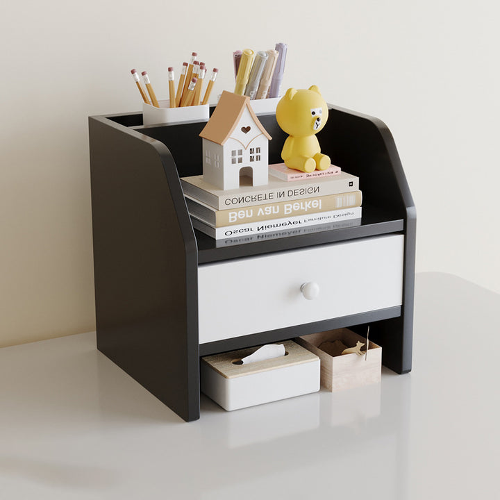 Étagère de rangement de bureau rectangulaire scandinave contemporaine en panneau de fibres à densité moyenne, 2/3 niveaux, 1 tiroir, pour bureau et chambre 