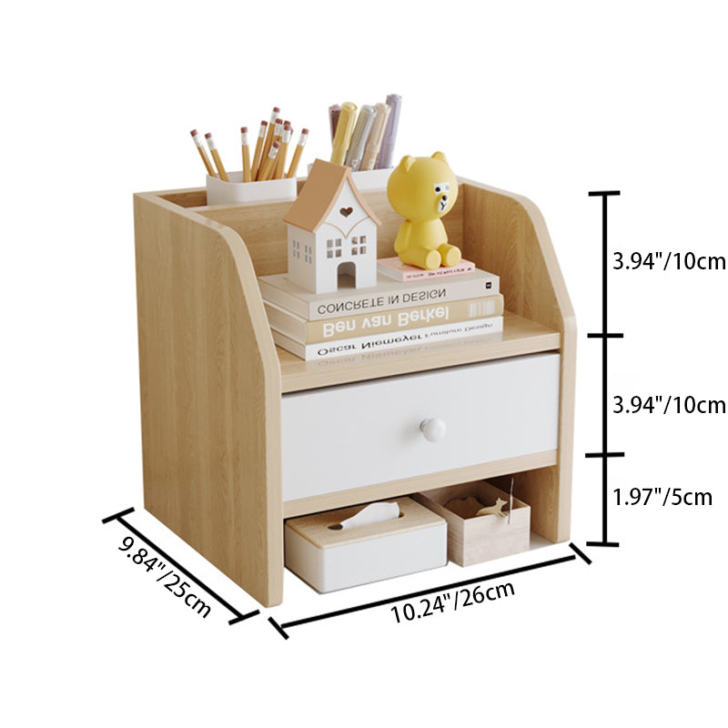 Étagère de rangement de bureau rectangulaire scandinave contemporaine en panneau de fibres à densité moyenne, 2/3 niveaux, 1 tiroir, pour bureau et chambre 