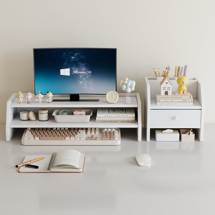 Étagère de rangement de bureau rectangulaire scandinave contemporaine en panneau de fibres à densité moyenne, 2/3 niveaux, 1 tiroir, pour bureau et chambre 