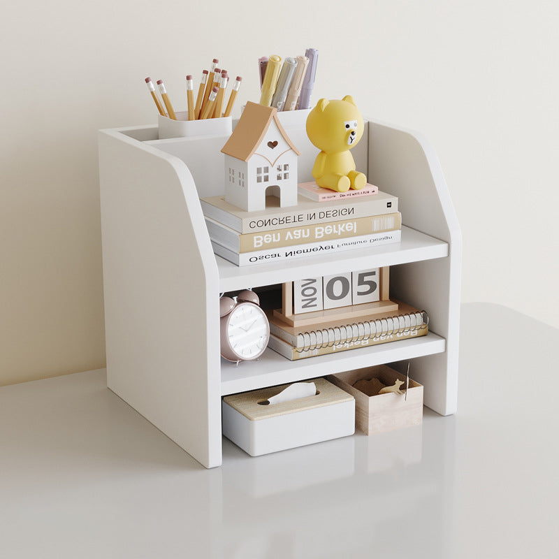 Étagère de rangement de bureau rectangulaire scandinave contemporaine en panneau de fibres à densité moyenne, 2/3 niveaux, 1 tiroir, pour bureau et chambre 
