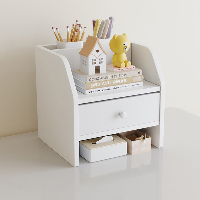 Étagère de rangement de bureau rectangulaire scandinave contemporaine en panneau de fibres à densité moyenne, 2/3 niveaux, 1 tiroir, pour bureau et chambre 