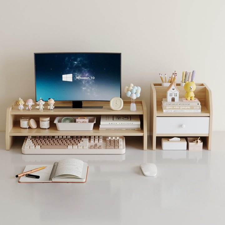 Étagère de rangement de bureau rectangulaire scandinave contemporaine en panneau de fibres à densité moyenne, 2/3 niveaux, 1 tiroir, pour bureau et chambre 