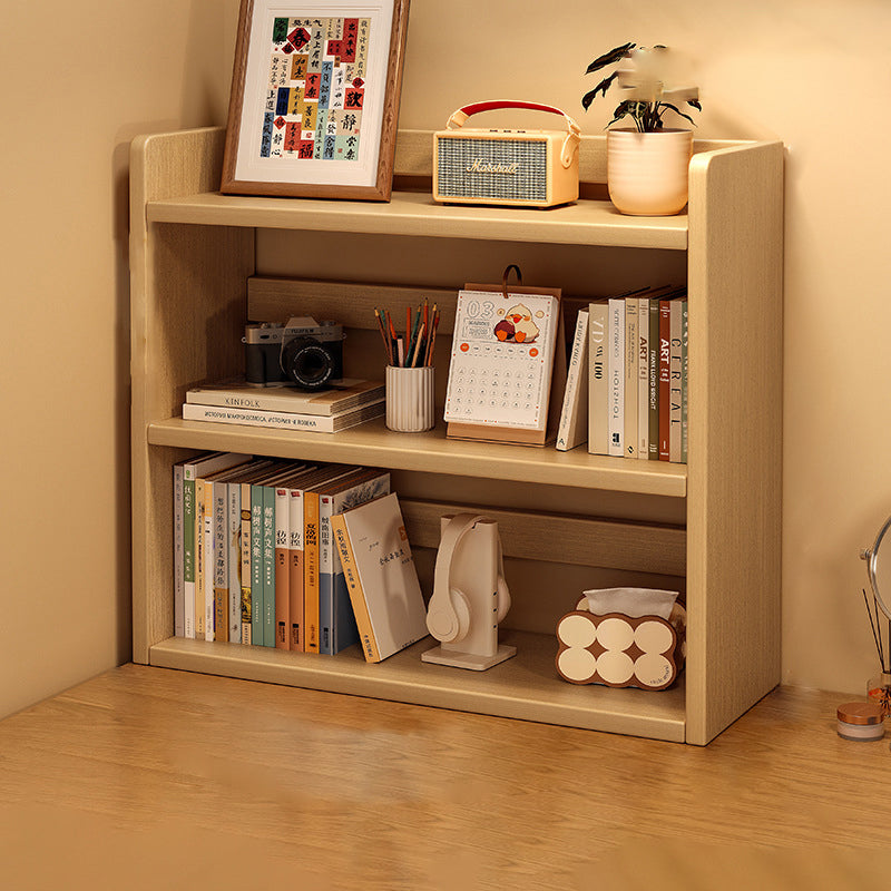 Contemporary Scandinavian Rectangular Veneered Plywood Desktop Storage Shelf 3-Tier For Study &amp; Bedroom