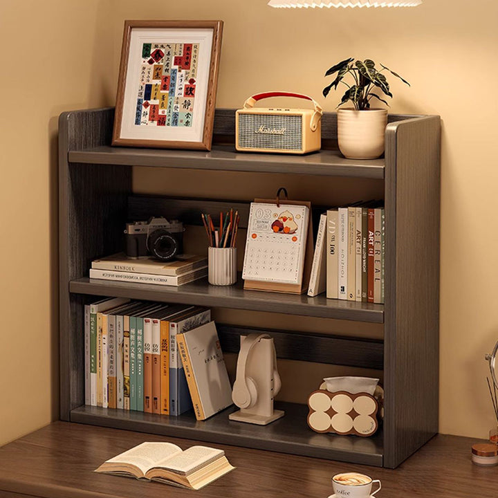 Contemporary Scandinavian Rectangular Veneered Plywood Desktop Storage Shelf 3-Tier For Study &amp; Bedroom
