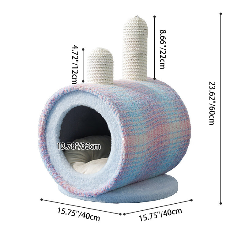 Zeitgenössisches kreatives rundes Spanplatten-Samtstoff-Papierseil-Papierrohr-Katzenbett für Schlafzimmer 