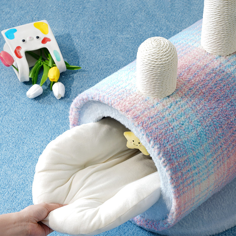 Zeitgenössisches kreatives rundes Spanplatten-Samtstoff-Papierseil-Papierrohr-Katzenbett für Schlafzimmer 