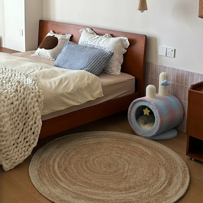 Zeitgenössisches kreatives rundes Spanplatten-Samtstoff-Papierseil-Papierrohr-Katzenbett für Schlafzimmer 