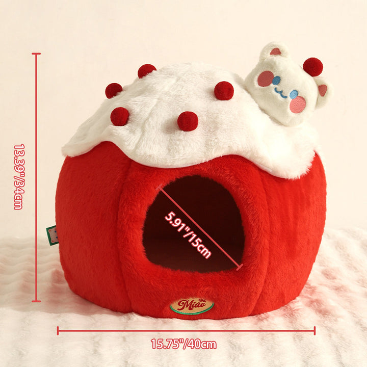 Cama para gatos contemporánea y creativa de tela de terciopelo redondo con esponja semi-cerrada para dormitorio 