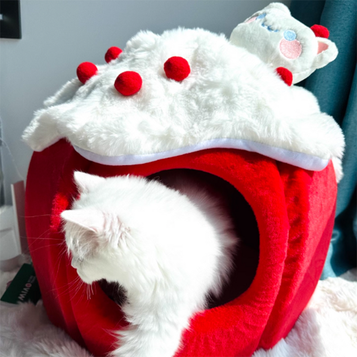 Cama para gatos contemporánea y creativa de tela de terciopelo redondo con esponja semi-cerrada para dormitorio 