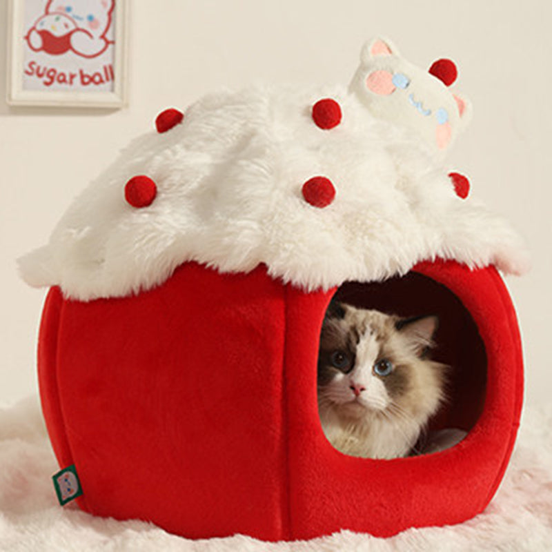 Cama para gatos contemporánea y creativa de tela de terciopelo redondo con esponja semi-cerrada para dormitorio 