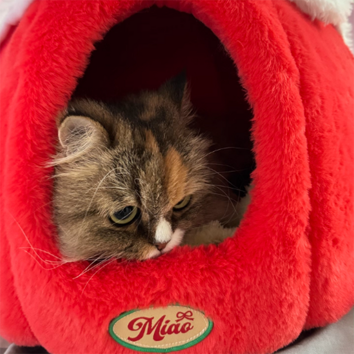 Cama para gatos contemporánea y creativa de tela de terciopelo redondo con esponja semi-cerrada para dormitorio 