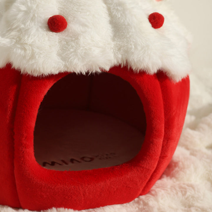 Cama para gatos contemporánea y creativa de tela de terciopelo redondo con esponja semi-cerrada para dormitorio 