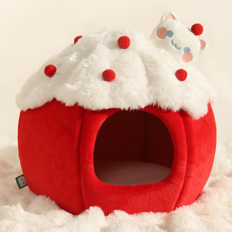 Cama para gatos contemporánea y creativa de tela de terciopelo redondo con esponja semi-cerrada para dormitorio 