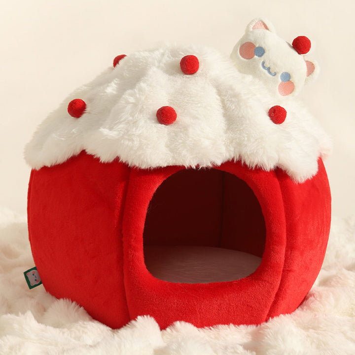 Cama para gatos contemporánea y creativa de tela de terciopelo redondo con esponja semi-cerrada para dormitorio 