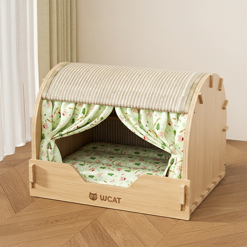 Griffoir pour chat contemporain rectangulaire à plusieurs couches en panneau de bois massif, tissu velours, tissu Oxford et sisal, avec lit pour chat pour chambre à coucher 