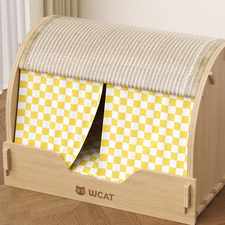 Griffoir pour chat contemporain rectangulaire à plusieurs couches en panneau de bois massif, tissu velours, tissu Oxford et sisal, avec lit pour chat pour chambre à coucher 
