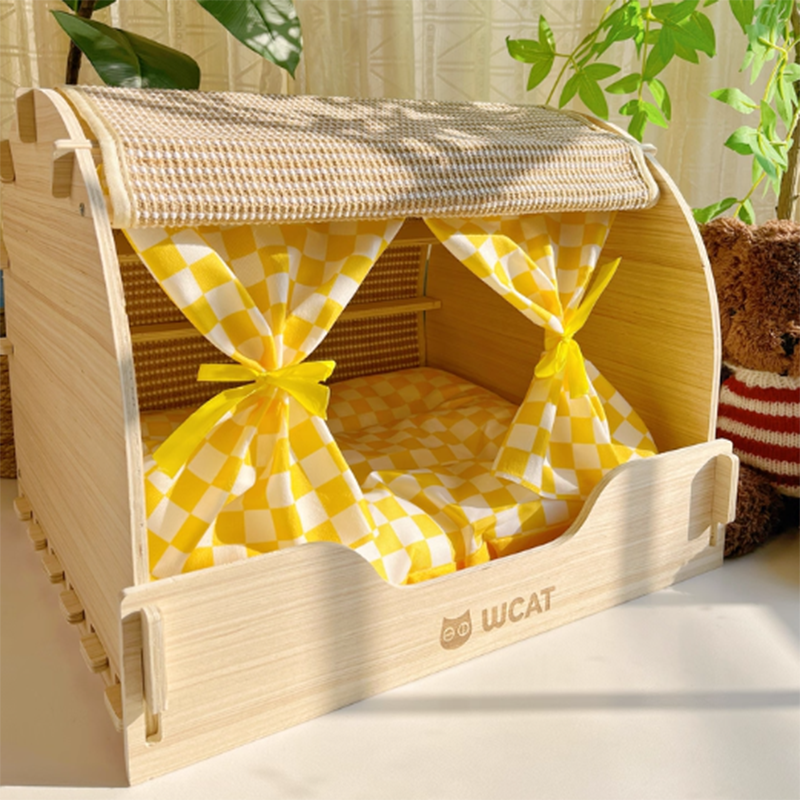 Griffoir pour chat contemporain rectangulaire à plusieurs couches en panneau de bois massif, tissu velours, tissu Oxford et sisal, avec lit pour chat pour chambre à coucher 