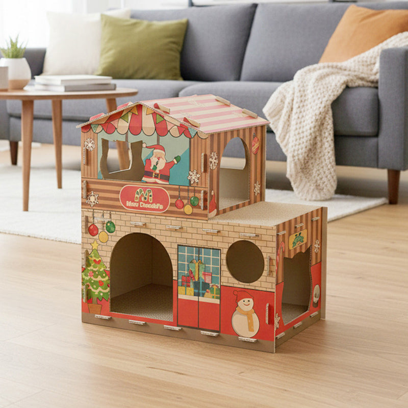 Contemporary Creative Rectangular Grade A Hardness Corrugated Cat Scratcher &amp; Cat Bed 2-Tier For Living Room