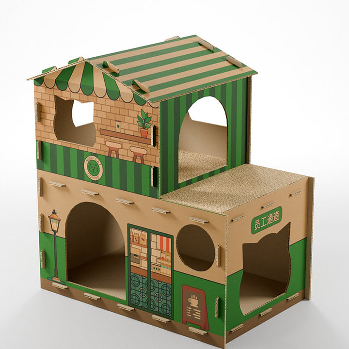 Contemporary Creative Rectangular Grade A Hardness Corrugated Cat Scratcher &amp; Cat Bed 2-Tier For Living Room