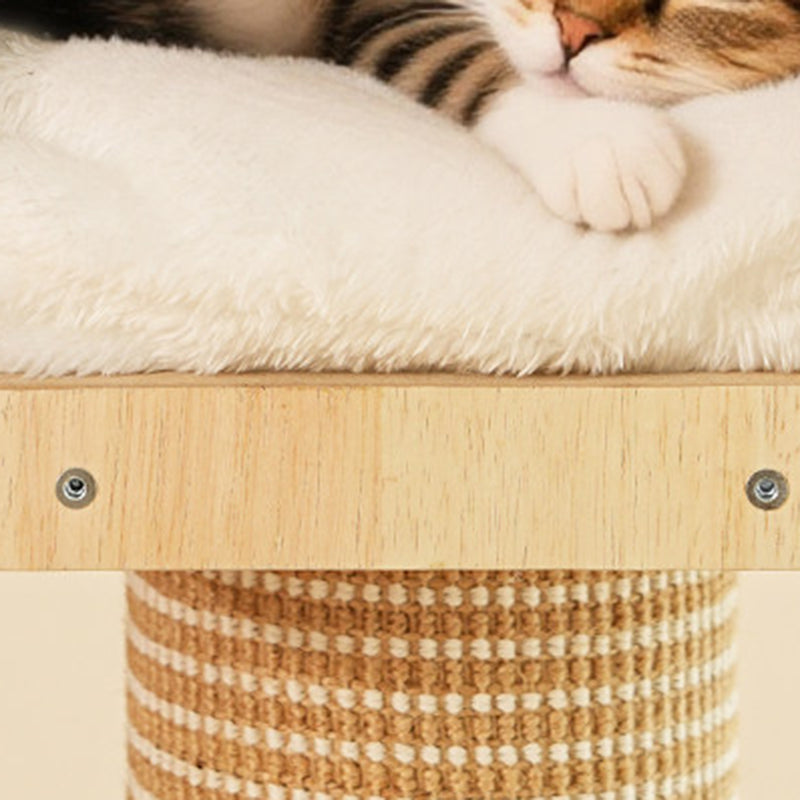 Contemporary Scandinavian Square Medium-Density Fiberboard Sisal Mat Felt Treehouse-Style Cat Tree 2-Tier For Living Room