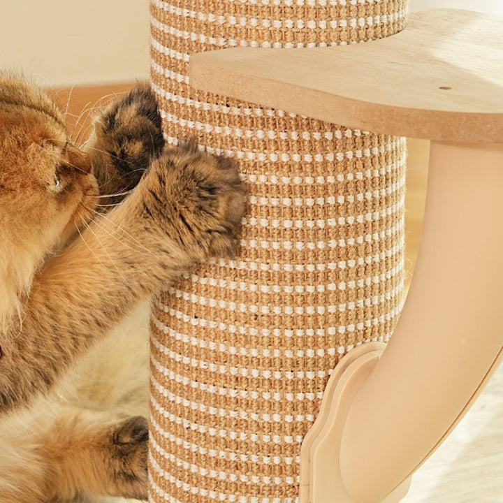 Contemporary Scandinavian Square Medium-Density Fiberboard Sisal Mat Felt Treehouse-Style Cat Tree 2-Tier For Living Room