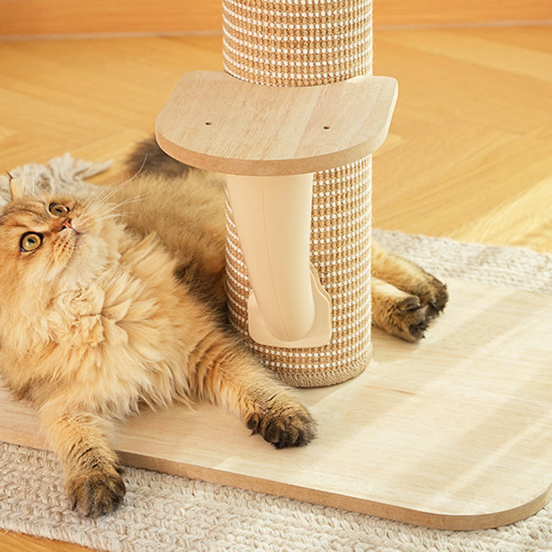 Contemporary Scandinavian Square Medium-Density Fiberboard Sisal Mat Felt Treehouse-Style Cat Tree 2-Tier For Living Room