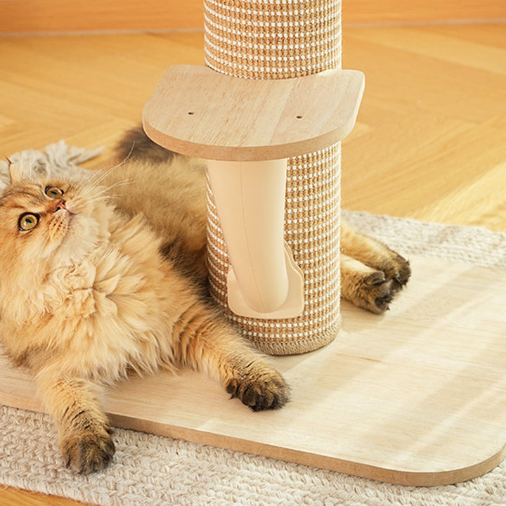 Contemporary Scandinavian Square Medium-Density Fiberboard Sisal Mat Felt Treehouse-Style Cat Tree 2-Tier For Living Room