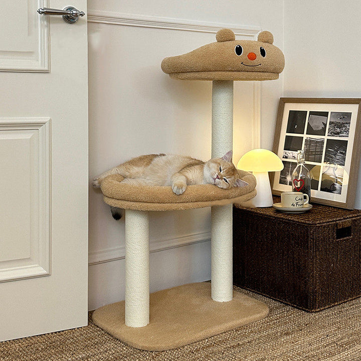 Arbre à chat contemporain créatif en panneaux de fibres de densité moyenne rectangulaires, tissu en velours, corde en papier, tube en papier, pour salon 