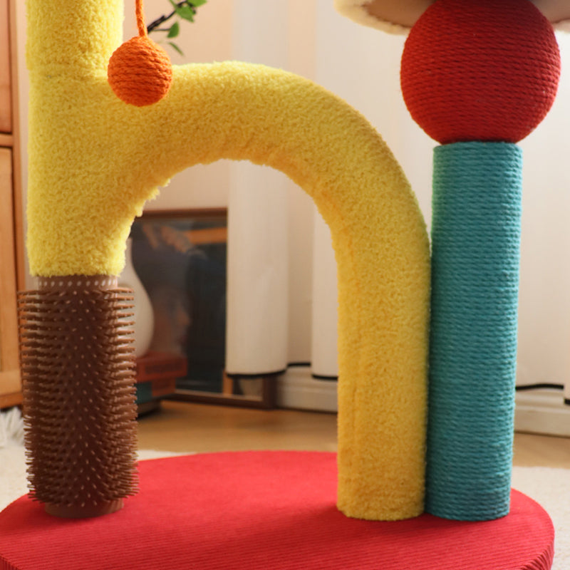 Arbre à chat contemporain créatif en panneau de fibres de densité moyenne, plastique, tissu velours, sisal, pour salon 