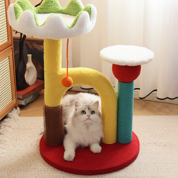 Arbre à chat contemporain créatif en panneau de fibres de densité moyenne, plastique, tissu velours, sisal, pour salon 