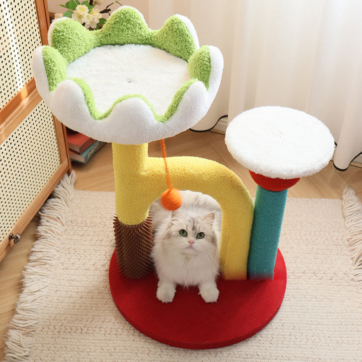 Arbre à chat contemporain créatif en panneau de fibres de densité moyenne, plastique, tissu velours, sisal, pour salon 