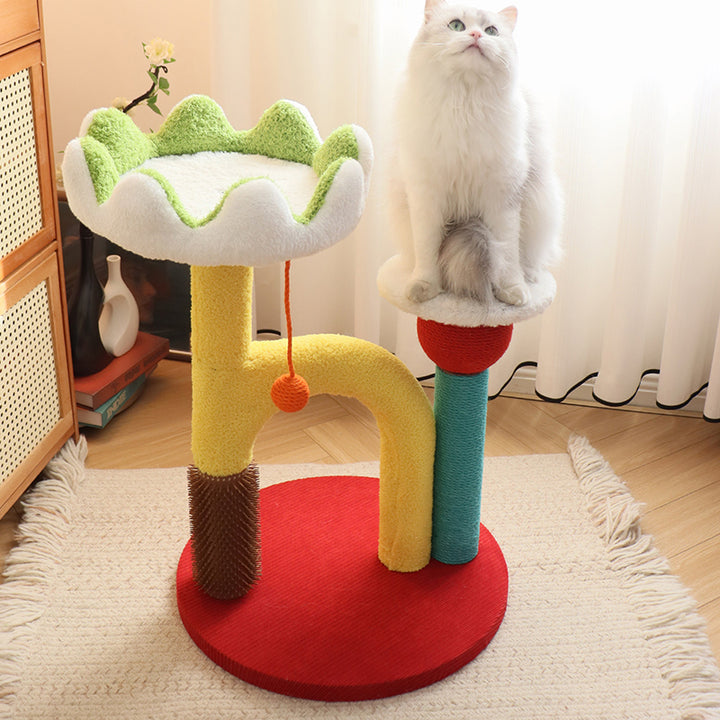 Arbre à chat contemporain créatif en panneau de fibres de densité moyenne, plastique, tissu velours, sisal, pour salon 