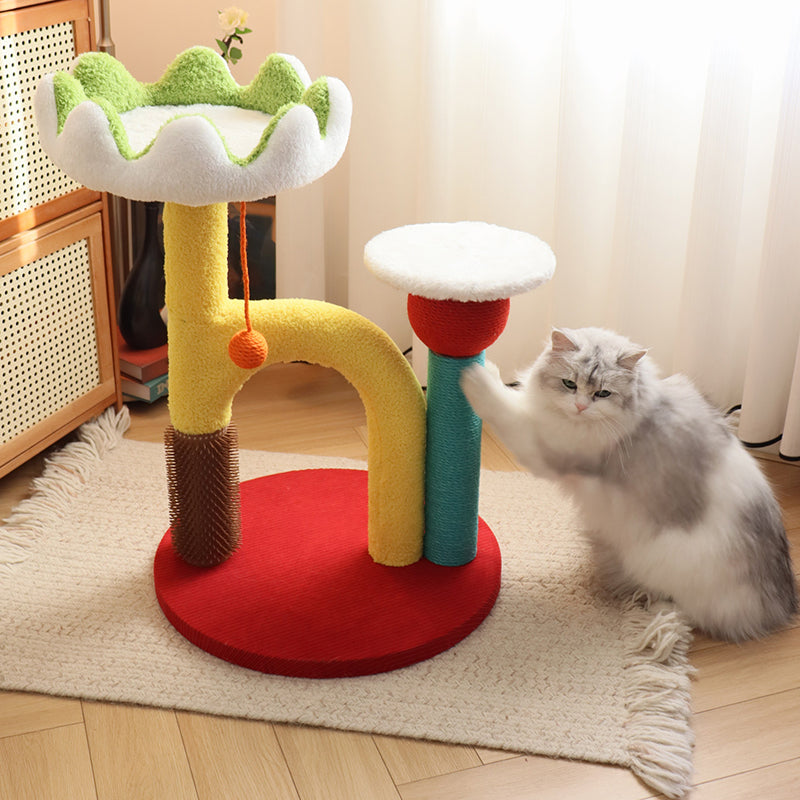 Arbre à chat contemporain créatif en panneau de fibres de densité moyenne, plastique, tissu velours, sisal, pour salon 