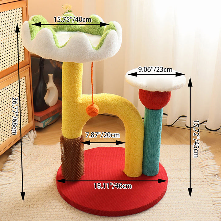 Arbre à chat contemporain créatif en panneau de fibres de densité moyenne, plastique, tissu velours, sisal, pour salon 