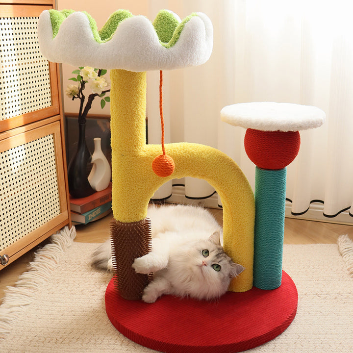 Arbre à chat contemporain créatif en panneau de fibres de densité moyenne, plastique, tissu velours, sisal, pour salon 